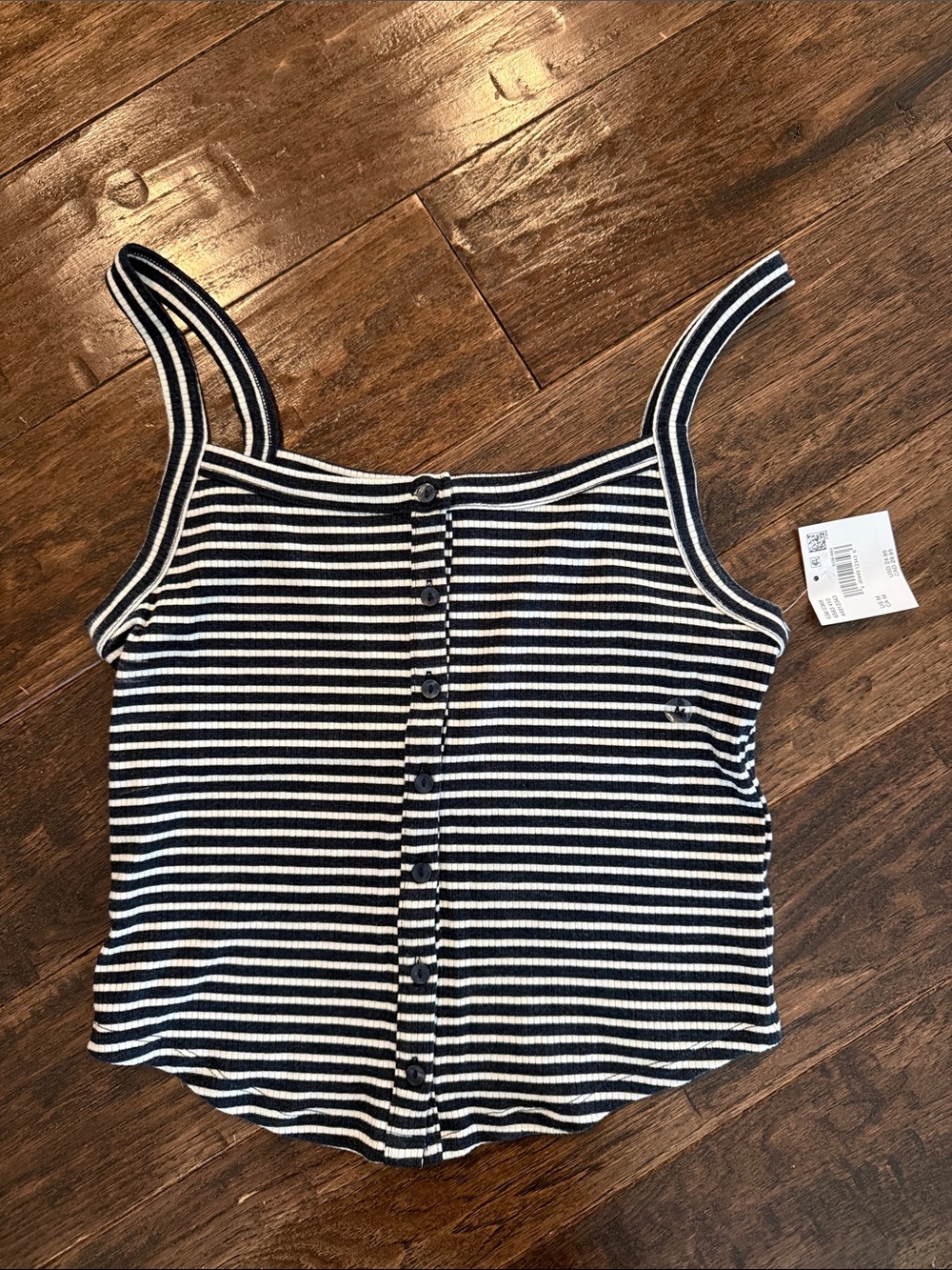 American Eagle Outfitters Navy and White Striped Ribbed Button Tank
